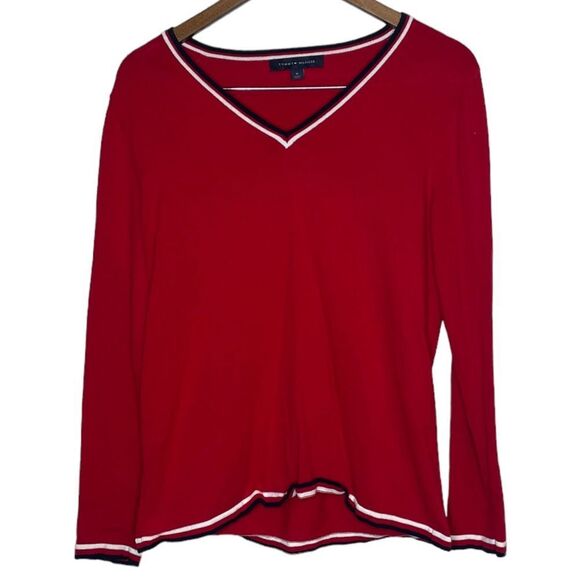 Tommy Hilfiger Red v neck Sweater size Medium - Picture 1 of 4